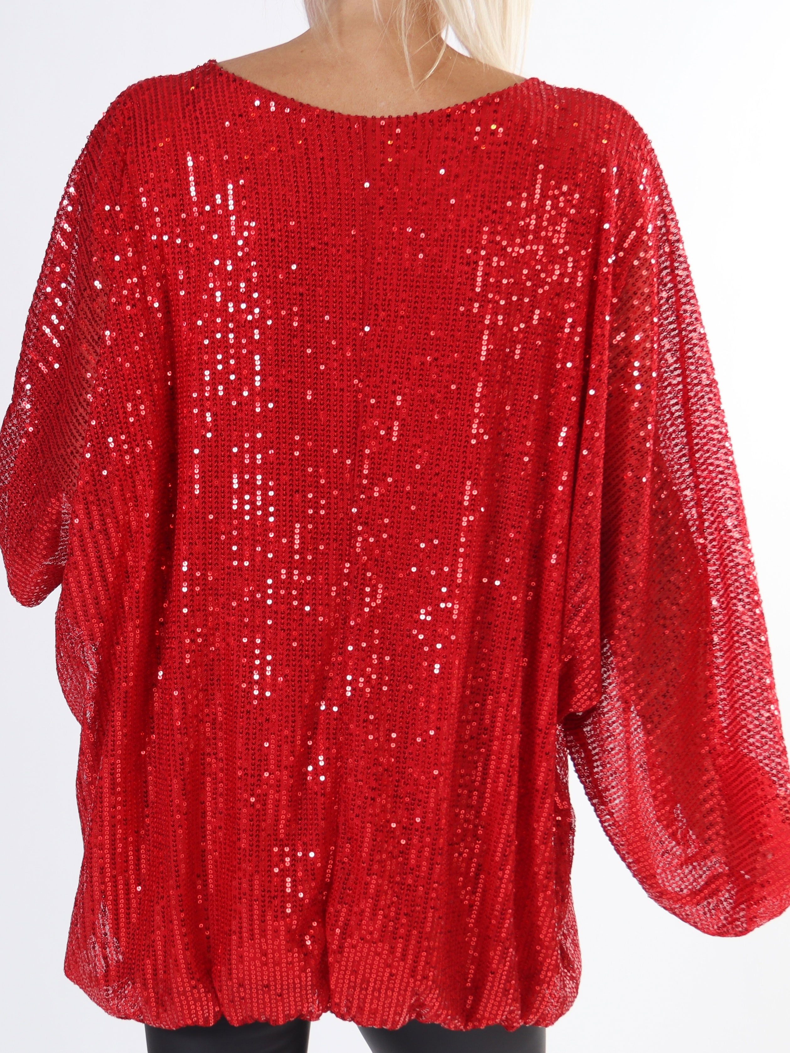 Destiny - Plus size paillet bluse med flagermusærmer